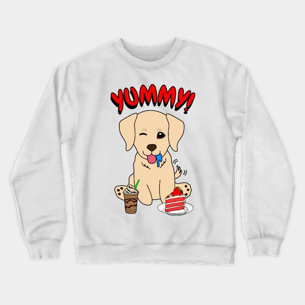 Cute retriever dog is having coffee and cake Crewneck Sweatshirt by Pet Station